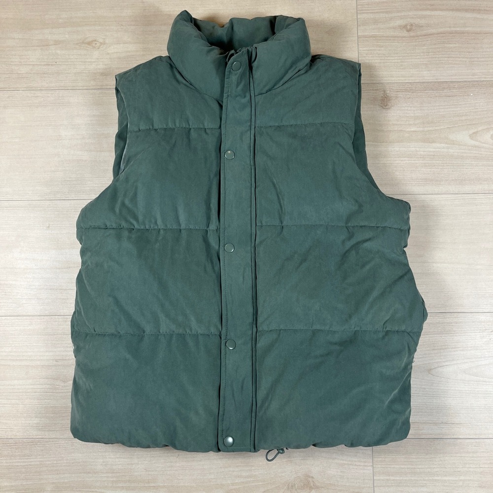 BKE Women Forest Green Puffer Vest Quilted Sleeveless Full Zip Snap Front Large